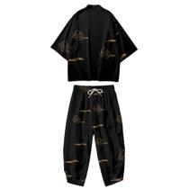 Conjunto de jaqueta quimono DOSLAVIDA masculina com frente aberta com shorts Conjunto de jaqueta quimono DOSLAVIDA masculina com frente aberta com shorts