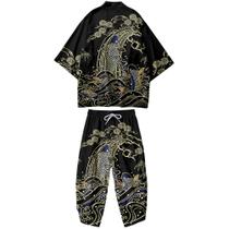 Conjunto de jaqueta quimono DOSLAVIDA masculina com frente aberta com shorts Conjunto de jaqueta quimono DOSLAVIDA masculina com frente aberta com shorts