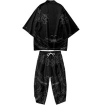 Conjunto de jaqueta quimono DOSLAVIDA masculina com frente aberta com shorts Conjunto de jaqueta quimono DOSLAVIDA masculina com frente aberta com shorts