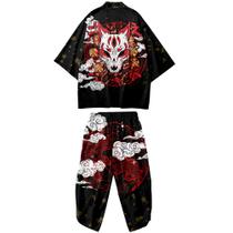 Conjunto de jaqueta quimono DOSLAVIDA masculina com frente aberta com shorts Conjunto de jaqueta quimono DOSLAVIDA masculina com frente aberta com shorts