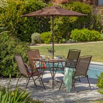 Conjunto De Jardim 6 Pecas Mesa Cadeiras E Ombrelone Marrom