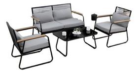 Conjunto De Jardim Aco E Vime 4 Pecas Sofa, Poltrona E Mesa