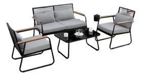 Conjunto De Jardim Aco E Vime 4 Pecas Sofa, Poltrona E Mesa