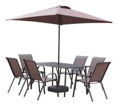 Conjunto De Jardim Aco Marrom 8 Pecas Ombrelone Cadeira Mesa