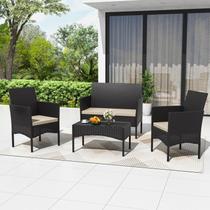 Conjunto de Jardim ASJMR 4 Peças em Rattan com Mesa de Vidro Conjunto de Jardim ASJMR 4 Peças em Rattan com Mesa de Vidro
