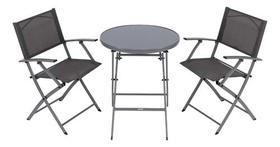 Conjunto De Jardim Cinza 3 Peças - Mesa E Cadeiras Dobráveis