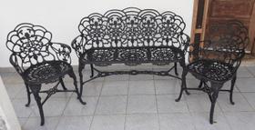 Conjunto de Jardim Com Banco de 3 Lugares e 2 Poltronas Jardim Preto Fosco em Alumínio Fundido Unifer Móveis Conjunto de Jardim Com Banco de 3 Lugares e 2 Poltronas Jardim Preto Fosco em Alumínio Fundido Unifer Móveis