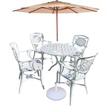 Conjunto de Jardim com Mesa, 4 Cadeiras Havana Alumínio Fundido e Ombrelone