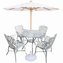 Conjunto de Jardim e Piscina Viena Bambu 4 Cadeiras Alumínio Fundido + Guarda Sol