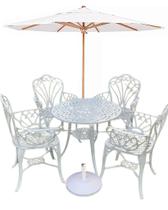 Conjunto de Jardim Modelo Fortaleza Mesa 4 Cadeiras e Guarda Sol