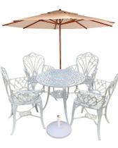 Conjunto de Jardim Modelo Fortaleza Mesa 4 Cadeiras e Guarda Sol Conjunto de Jardim Modelo Fortaleza Mesa 4 Cadeiras e Guarda Sol