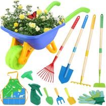 Conjunto de jardinagem Magic4U Kids com pá de carrinho de mão Rake Hoe 11 unidades