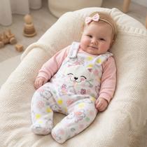 Conjunto De Jardineira Soft 2 Peças Para Bebê Bordado De Inverno Menina Menino