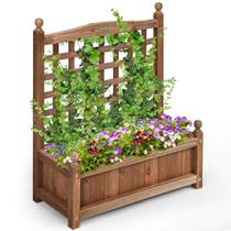 Conjunto de Jardineiras de Madeira 2 Giantex 64 x 28 x 76 cm com Treliça e Canteiro Elevado