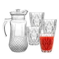 Conjunto De Jarra 1,4L Com 4 Copo Diamond 260ml de Vidro Para Água Suco Conjunto De Jarra 1,4L Com 4 Copo Diamond 260ml de Vidro Para Água Suco