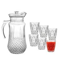 Conjunto De Jarra 1,4L Com 6 Copo Diamond 300ml de Vidro Para Água Suco Conjunto De Jarra 1,4L Com 6 Copo Diamond 300ml de Vidro Para Água Suco