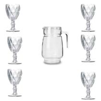 Conjunto De Jarra De Vidro E 6 Taças Água Drink Suco Bebidas - 123 Util