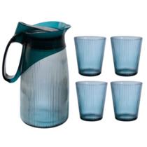 Conjunto de jarra e 4 copo de vidro azul para cozinha - jarra 1,2L e copos de 250ml