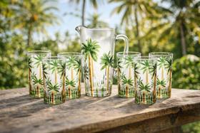 Conjunto de Jarra e Copos em Cristal Palm Tree Handpaint Conjunto de Jarra e Copos em Cristal Palm Tree Handpaint