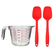 Conjunto De Jarra Medidora Vidro 500ml Com Espátulas De Silicone Conjunto De Jarra Medidora Vidro 500ml Com Espátulas De Silicone