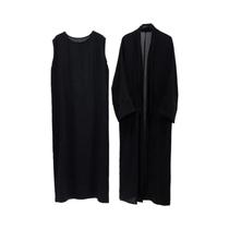 Conjunto De Jilbab Muçulmano Solto Para Mulheres Com Cinto, Vestido Interno Sem Mangas E Casaco