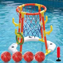 Conjunto de Jogo 2 em 1 PodiuMax com Cesta de Basquete para Piscina e Argolas Conjunto de Jogo 2 em 1 PodiuMax com Cesta de Basquete para Piscina e Argolas