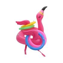 Conjunto De Jogo De Arremesso De Argolas Infláveis Em Forma De Flamingo Rosa Com Argolas De Cores