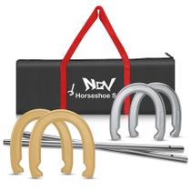 Conjunto de jogos ao ar livre NQV Horseshoe com 4 sapatos de aço e 2 estacas Conjunto de jogos ao ar livre NQV Horseshoe com 4 sapatos de aço e 2 estacas