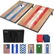 Conjunto de jogos Cornhole GoSports Barnwood Design com 8 pufes Conjunto de jogos Cornhole GoSports Barnwood Design com 8 pufes