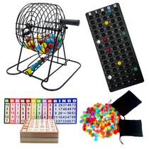 Conjunto de jogos de bingo JUNWRROW Deluxe com gaiola de bingo, cartas e fichas Conjunto de jogos de bingo JUNWRROW Deluxe com gaiola de bingo, cartas e fichas