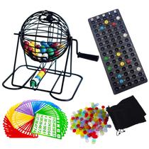 Conjunto de jogos de bingo Yuanhe Deluxe com gaiola de metal, 75 bolas e 50 cartas