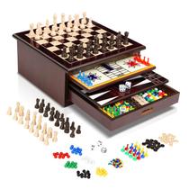 Conjunto de jogos de tabuleiro Bundaloo 10 em 1 Classic Wooden com armazenamento