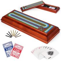 Conjunto de jogos de tabuleiro Cribbage XAOHAO Wooden com armazenamento de 3 faixas