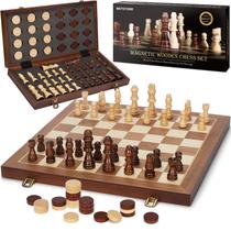 Conjunto de jogos de tabuleiro de xadrez e damas Bstoyder Magnetic Wood Conjunto de jogos de tabuleiro de xadrez e damas Bstoyder Magnetic Wood
