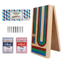 Conjunto de jogos de tabuleiro Folding Cribbage Offelec Wooden com armazenamento