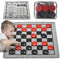 Conjunto de jogos de tabuleiro Giant Checkers QuadPro 3 em 1 com tapete