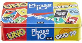 Conjunto de Jogos Mattel: UNO, Phase 10 e ONO 99 - Edição em Caixa de Lata