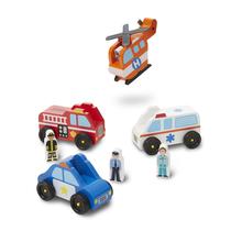 Conjunto de jogos Melissa & Doug Emergency Vehicle Wood com 4 bonecos Conjunto de jogos Melissa & Doug Emergency Vehicle Wood com 4 bonecos
