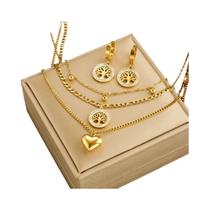 Conjunto De Joias Banhado a Ouro Coração E Árvore 3 Peças: Colar, Pulseira E Brincos Com Pingente