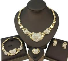 Conjunto de Jóias Banhado a Ouro para Mulheres, Colar, Brincos, Pulseira, anel