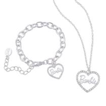 Conjunto de joias Barbie Crystal Heart Colar e Pulseira