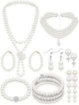 Conjunto de joias BBTO, colar de pérolas, brincos, pulseiras, 8 x mulheres Conjunto de joias BBTO, colar de pérolas, brincos, pulseiras, 8 x mulheres