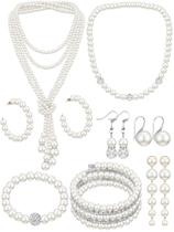 Conjunto de joias BBTO, colar de pérolas, brincos, pulseiras para mulheres