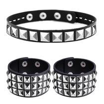 Conjunto de joias, colar gargantilha de couro cravejado Tosmifairy, pulseiras