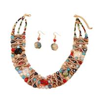 Conjunto De Joias Com Brincos E Colar De Contas De Cristal Boho Coloridas, Acessórios Elegantes Para