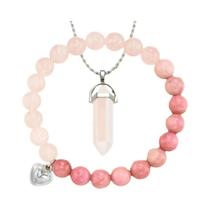 Conjunto De Joias Com Colar De Coluna Hexagonal De Ametista E Pulseira De Ágata Com Listras Roxas,