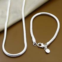 Conjunto De Joias Com Corrente De Cobra Prateada Para Mulheres E Homens, Pulseira E Colar De 16-30