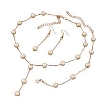 Conjunto De Joias Com Franjas De Pérola Imitada Dourada Para Mulheres 4 Peças Colar Brinco Pulseira