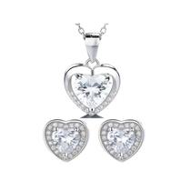 Conjunto de joias com pingente de coração de prata 925, colar, argolas