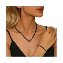 Conjunto De Joias Com Strass: Colar, Brincos E Pulseira - Moda Europeia E Americana Com Corrente De